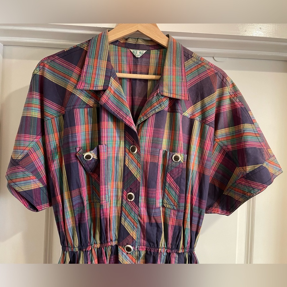 Vintage Plaid Button-Up Dress